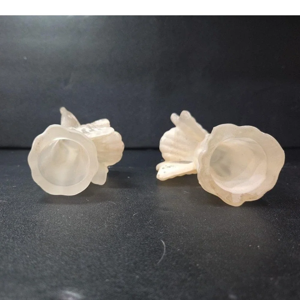 Frosted Glass Angel Candleholders, Set of 2, Vtg Candlestick Holders, Sculptures